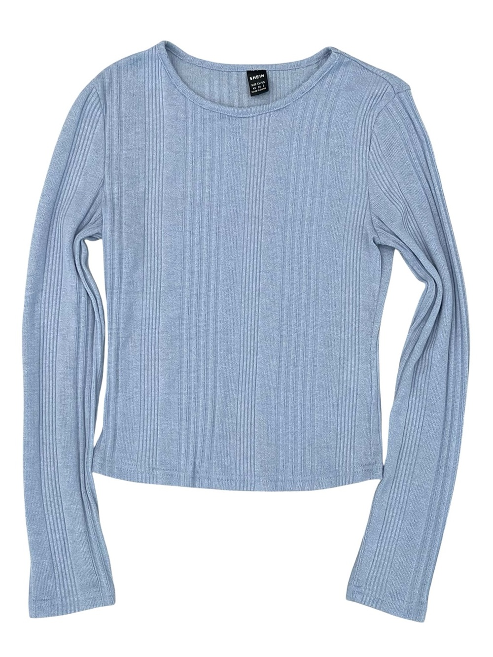 Shein Women’s XS Ribbed Long Sleeve Knit Top Light Blue Cropped